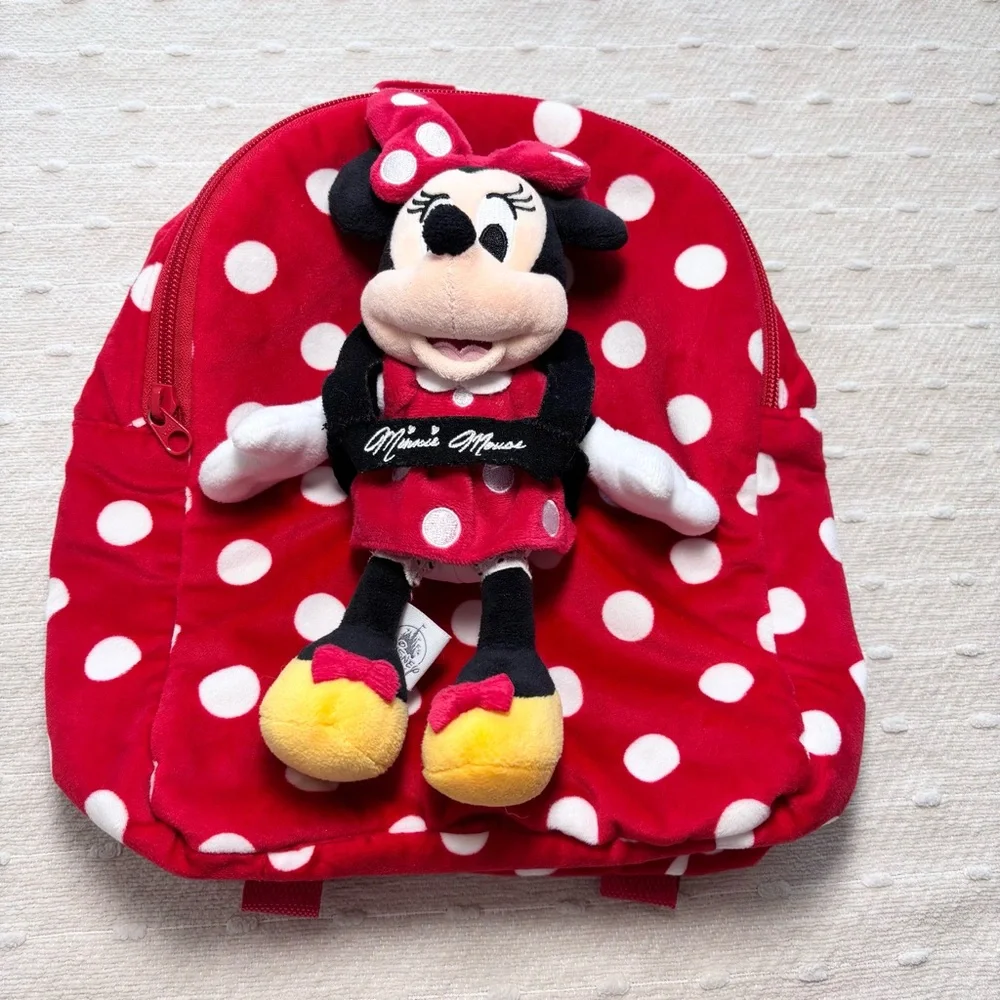 Disney Parks Original Minnie Mouse Red Backpack And Doll